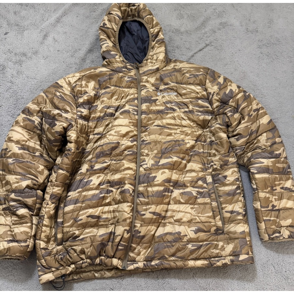 Columbia Puffer Jacket Mens XXL Camo Camouflage Omni-Heat Hooded Winter Coat